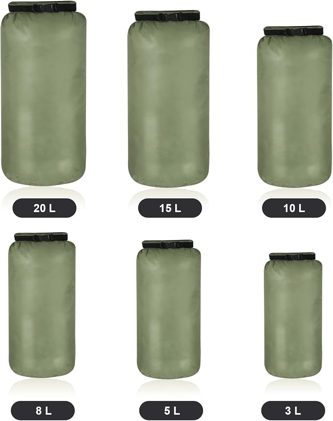 Shappy 6 Pcs Waterproof Dry Bag Set Ultralight Stuff Sack 20/15/10/8/5/3L - Image 3
