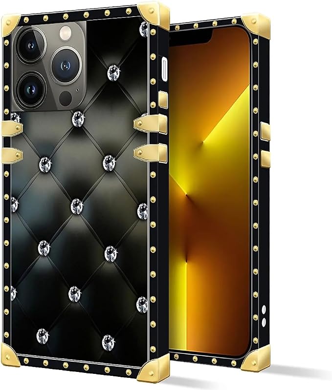 Compatible with iPhone 13 Pro Case, Shiny Black Sofa Crystal Luxury Golden - Image 2