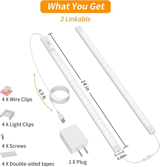 14" Slim USB Plug-in LED Motion Sensor Light Indoor, Bright & Dimmable Under - Image 5