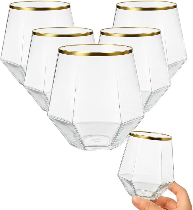 48 Pack Diamond Gold Rim Unbreakable Stemless Plastic Glasses 24 9oz Stemless - Image 6