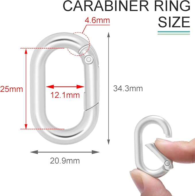 10Pack 1 Inch Small Oval Carabiner, Metal Spring Tiny Carabiner Clips - Image 2
