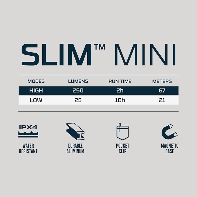 NEBO Slim Mini Pocket Light 2-Pack | Rechargeable, 250 Lumens, 2 Light Modes - Image 6