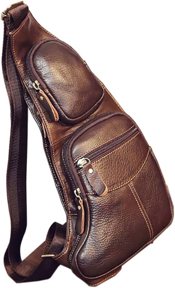 Leather Sling Bag Backpack for Men Women Crossbody Shoulder Chest Day Pack by Hebetag