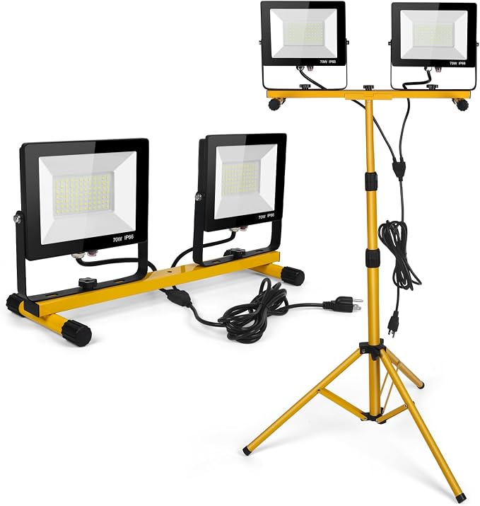 LED Work Lights with Stand, 21000 Lumen, 2-Head Adjustable Work Light, by Wufoty