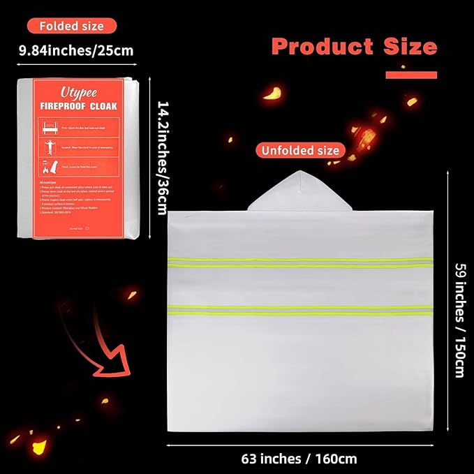 Emergency Fireproof Cloak with Hood – Silver Silicone Coated Fiberglass Fire - Image 6