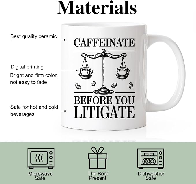 RZHV Caffeinate Before You Litigate 11 Oz Novelty Mug, Funny Coffee Bean - Image 3