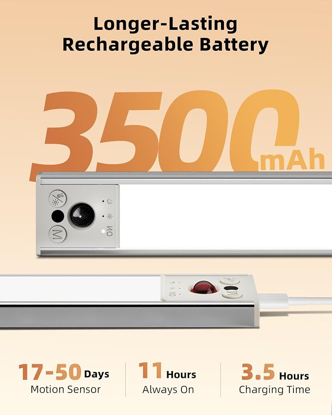 EZVALO 14.5inch Under Cabinet Lighting, Rechargeable Motion Sensor Light Indoor - Image 4
