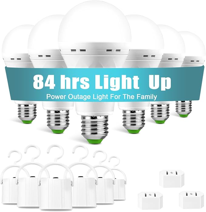 6 Pack Rechargeable Emergency Light Bulbs, Battery Powered LED Light Bulb 6000K by SORHELIDKO