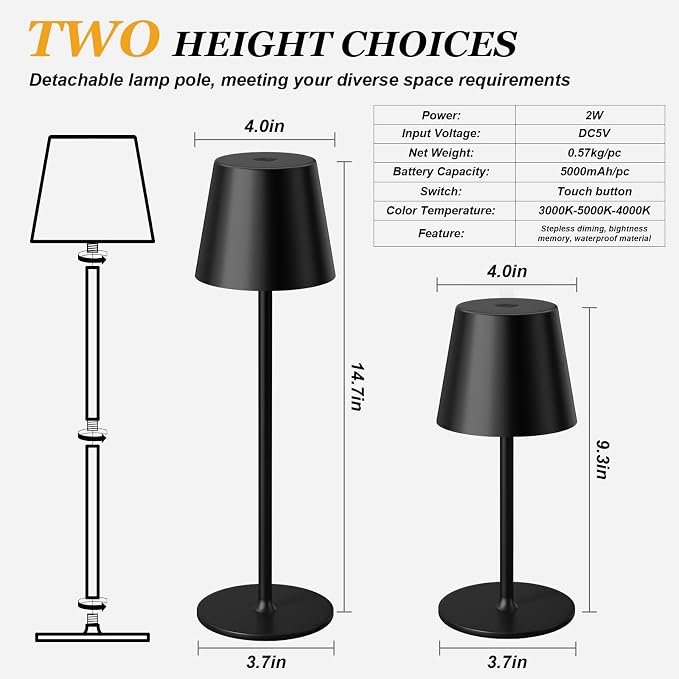 Kakanuo Cordless Table Lamp Rechargeable Black - Image 6