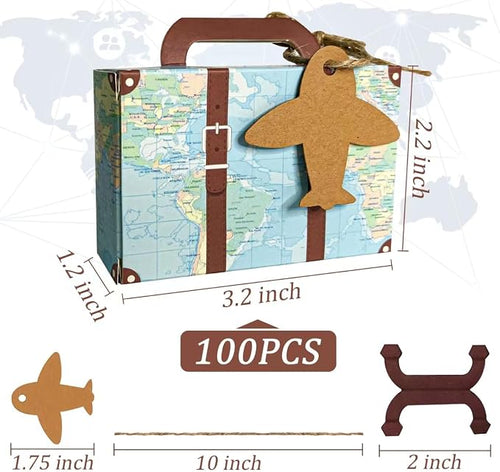 100Pcs Party Favor Candy Box, World Map Mini Suitcase Favor Box, Vintage Kraft - Image 2