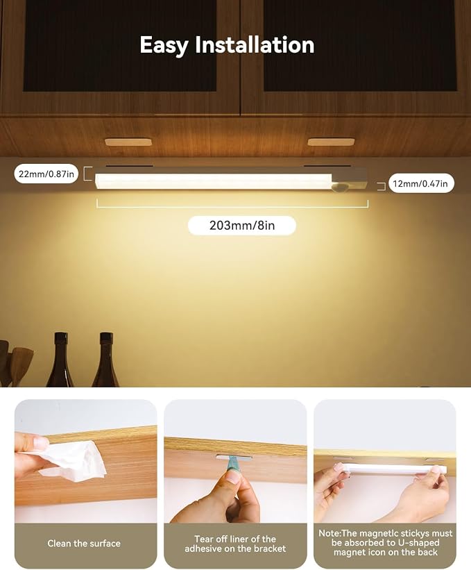 Under Cabinet Lighting 8 Inches Rechargeable Motion Sensor Light Indoor - Image 4