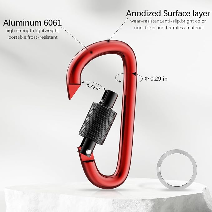 sprookber 3" Locking Carabiners | Keychain Carbineers D Ring Key Clip Spring - Image 4