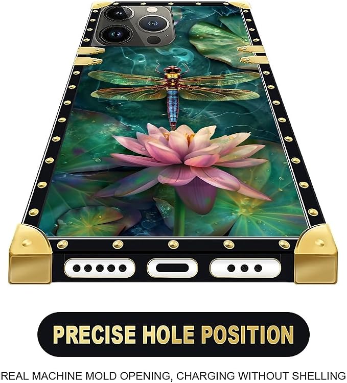 Compatible with iPhone 16 Pro Case, Colourful Dragonfly Pink Lily Pads Luxury - Image 5