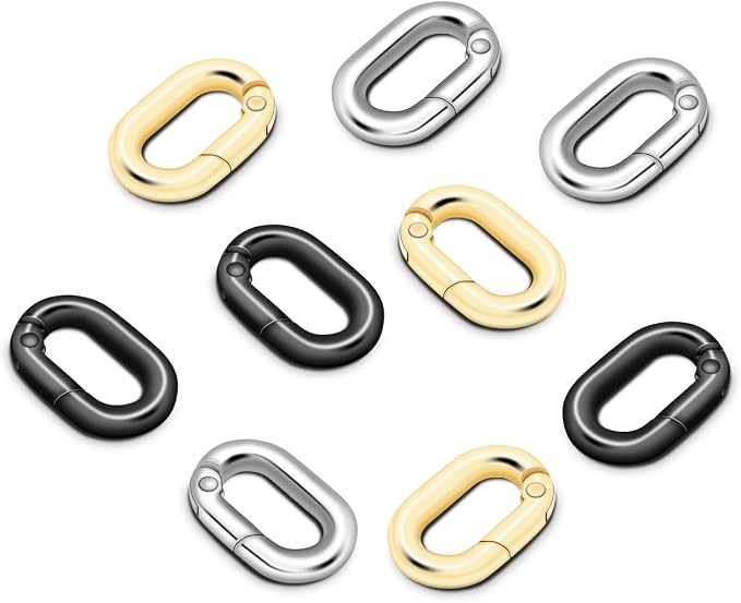 12Pack 5/8 Inch Small Oval Keyring, Metal Tiny Carabiner Spring Snap Hooks Clip by CooBigo