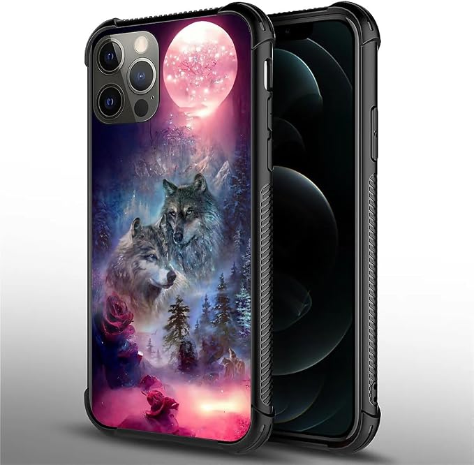 for iPhone 11 Pro Max Case, Star Two Wolfs Howling Pattern Graphic Design Girl - Image 2