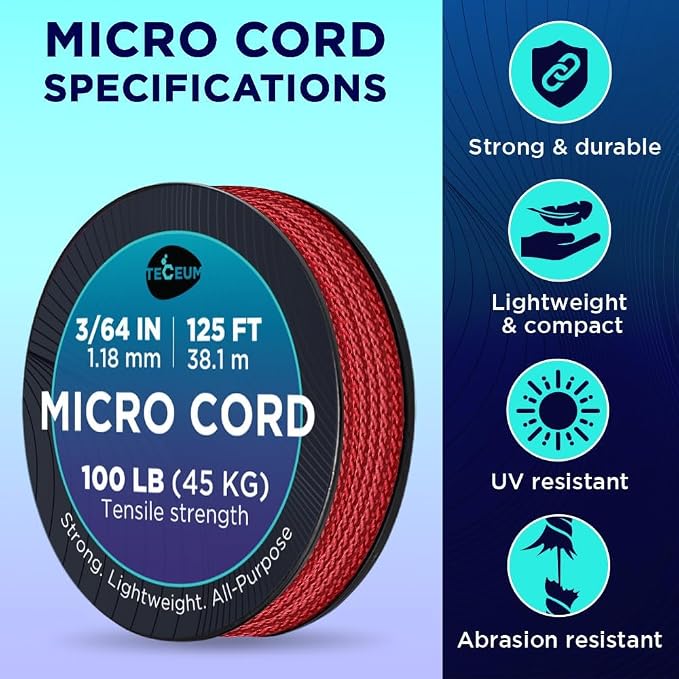 TECEUM Micro Paracord – 1.18 mm X 125 ft – Micro Utility Cord – Thin Braided - Image 4