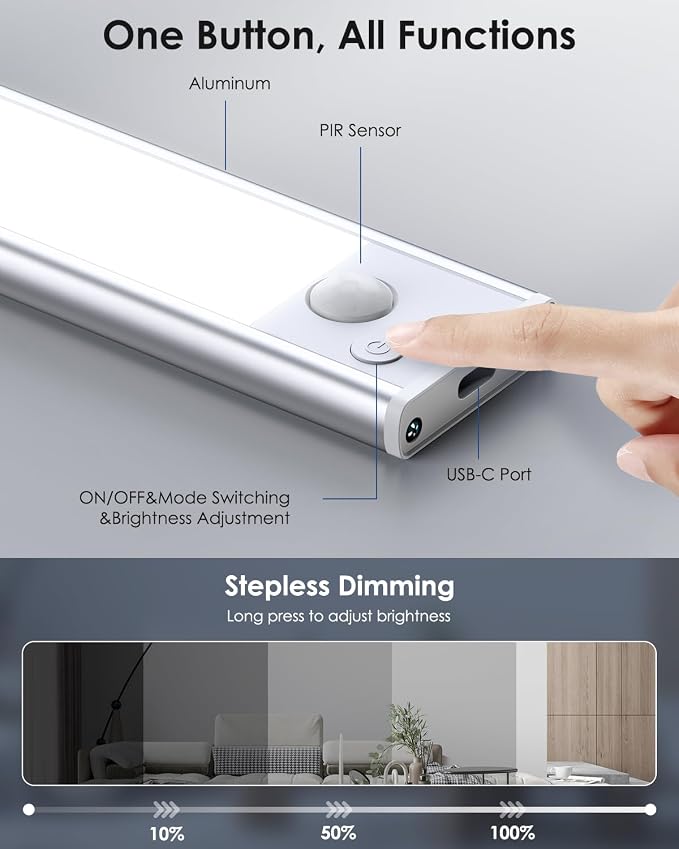 5-Pack 14“ Under Cabinet Lighting, Upgraded 3200mAh Rechargeable Under Cabinet - Image 4
