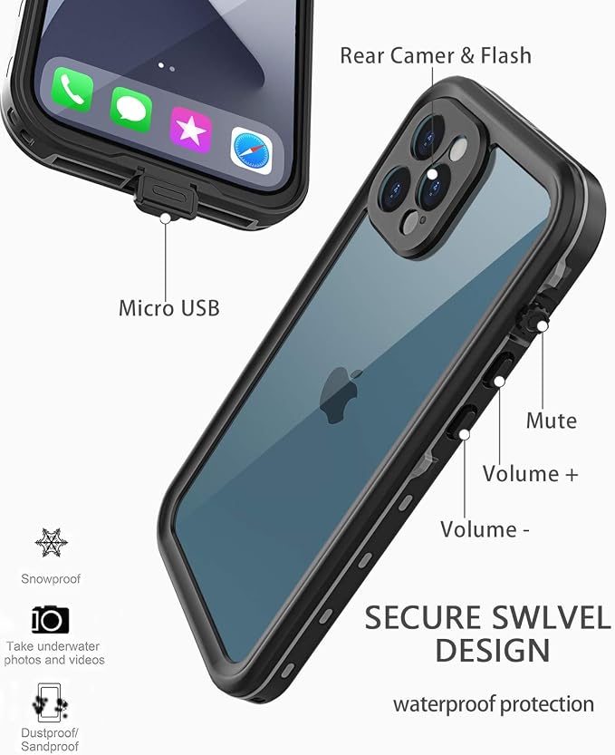 Design for iPhone 12 Pro Waterproof Case, Full Body Shockproof Case - Image 3