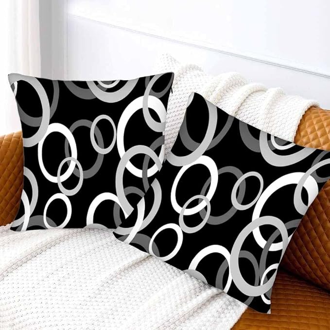 Abstract Geometric Circle 18 X 18 Pillow Covers Black White Decor Artwork Set - Image 2
