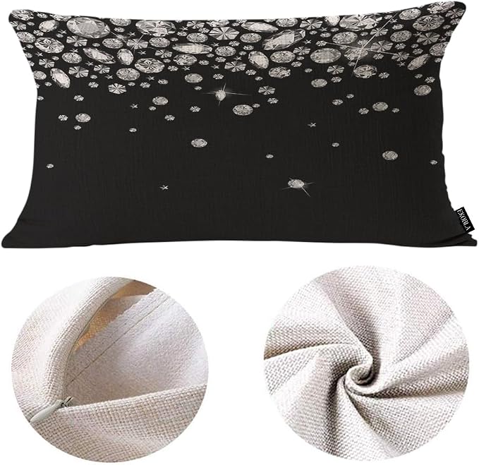 EKOBLA Shiny Diamond Rectangle Pillow Cases White Crystal Sparkle Gemstone - Image 5