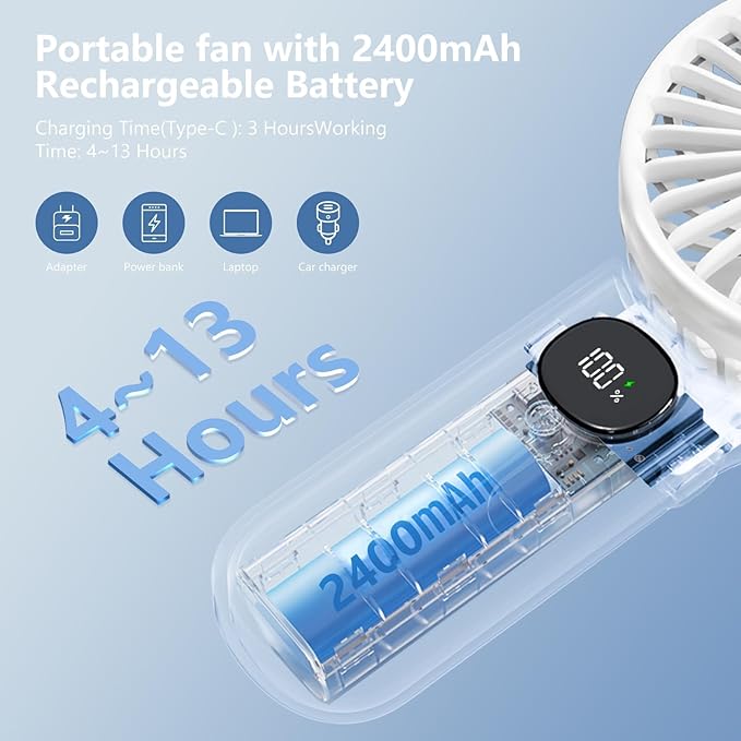 Portable Fan, Handheld Fans 2-Pack, 180° Foldable Hand Held Fan - Image 2