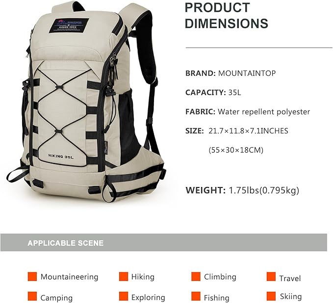MOUNTAINTOP 35L Hiking Backpack, Lightweight Outdoor Travel Camping Daypack - Image 2