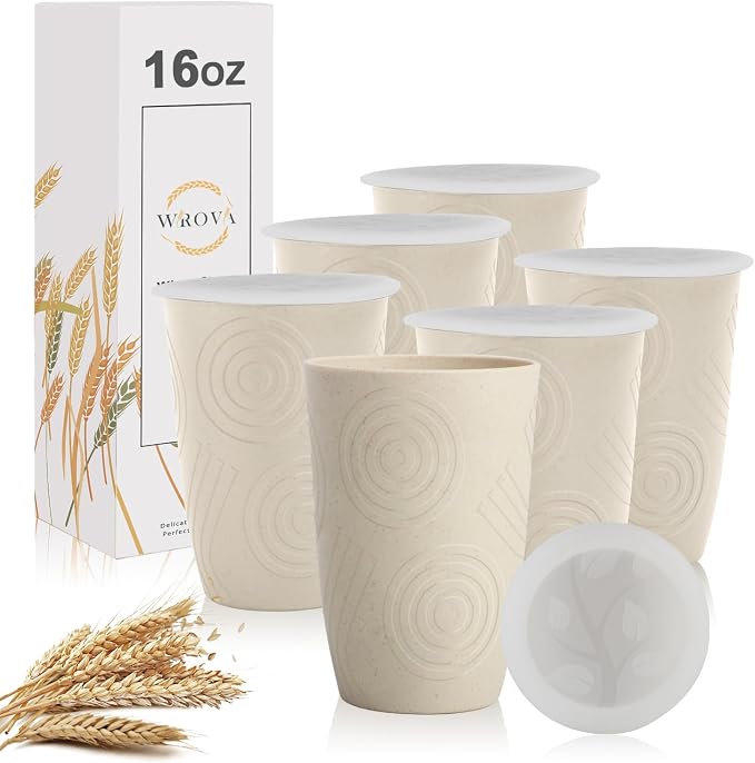 Wrova Wheat Straw Cups with Silicone Covers 16oz Set of 6 by WROVA