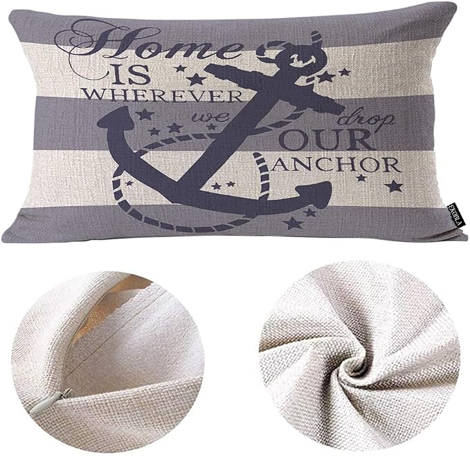 EKOBLA Nautical Pillow Covers Home is Wherever We Drop Our Anchor Waist Lumbar - Image 6