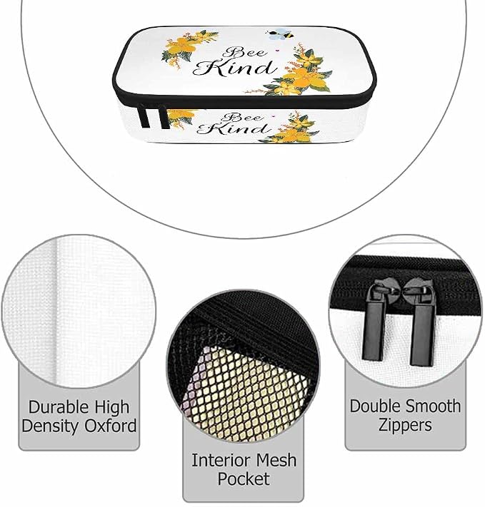 Bee Pencil Case Cute Bee Kind Yellow Flower Bunches Pencil Bag Pen Markers - Image 3