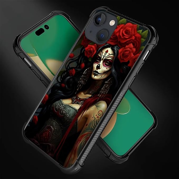 for iPhone 13 Case, Day of The Dead Halloween Woman Pattern Graphic Design Girl - Image 5