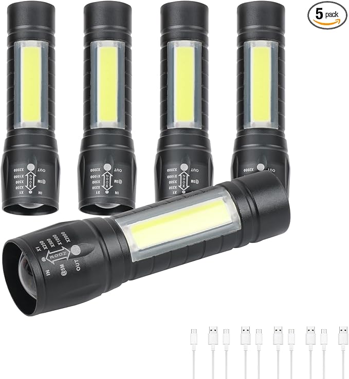 5 Pack Mini Small Pocket LED Flashlight USB-C Rechargeable High Lumens Bright by Hilngav