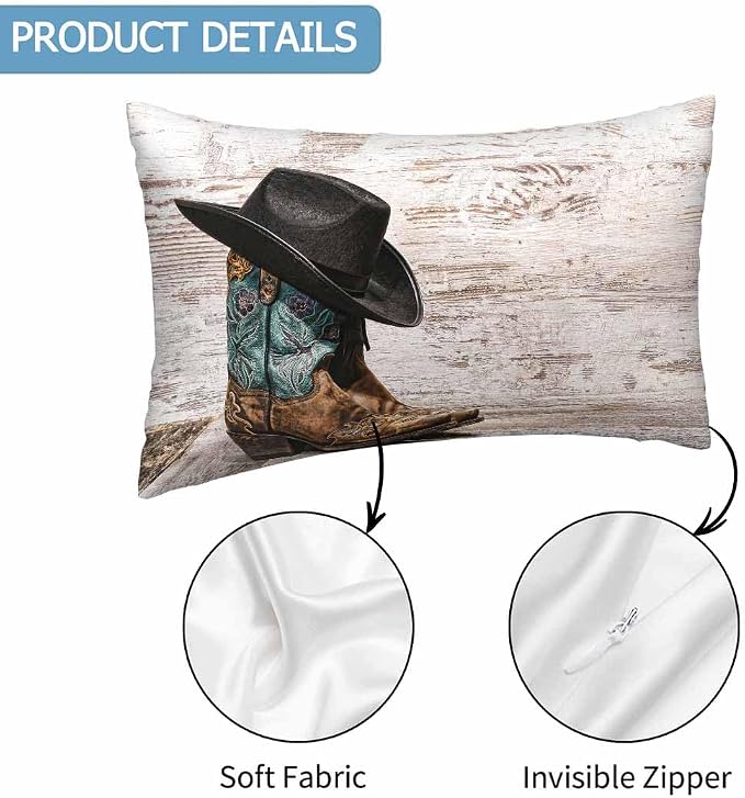 Western Cowboy Embroidered Boots Hat 12 X 20 Throw Pillow Covers Set of 2 - Image 3