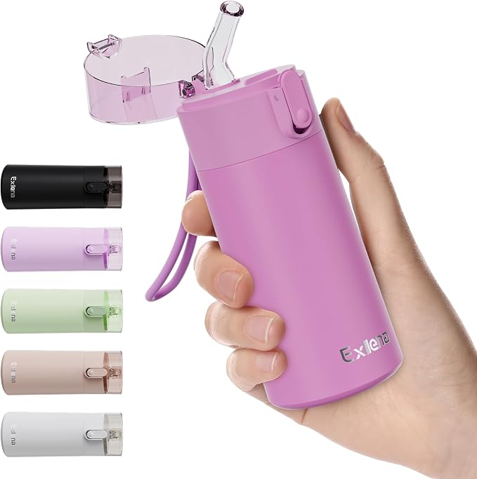 5oz Small Water Bottles with Straw, Mini Water Bottle with One-Hand Open Design by Exllena