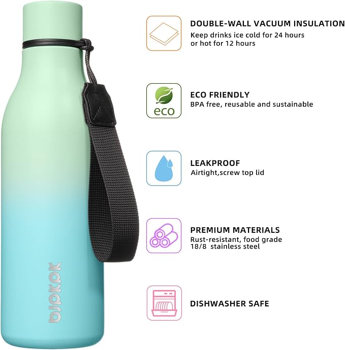 BJPKPK Insulated Water Bottles, 18 oz Stainless Steel Metal Water Bottle - Image 2