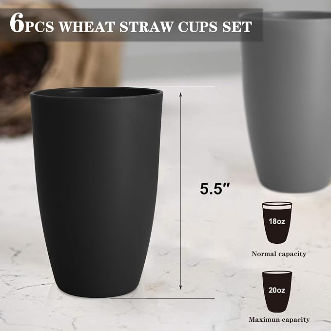 Homienly Premium Wheat Straw Cups, 20oz Lightweight and Unbreakable Drinking - Image 2