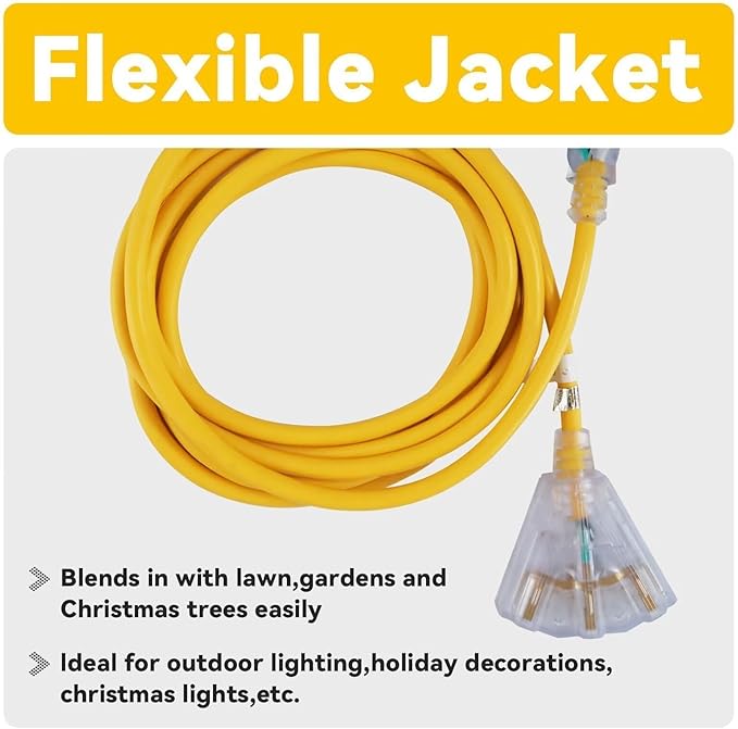 EP 6 Ft 12 Gauge Heavy Duty Extension Cord, 15A 125V 1875W, 3 Outlet - Image 6