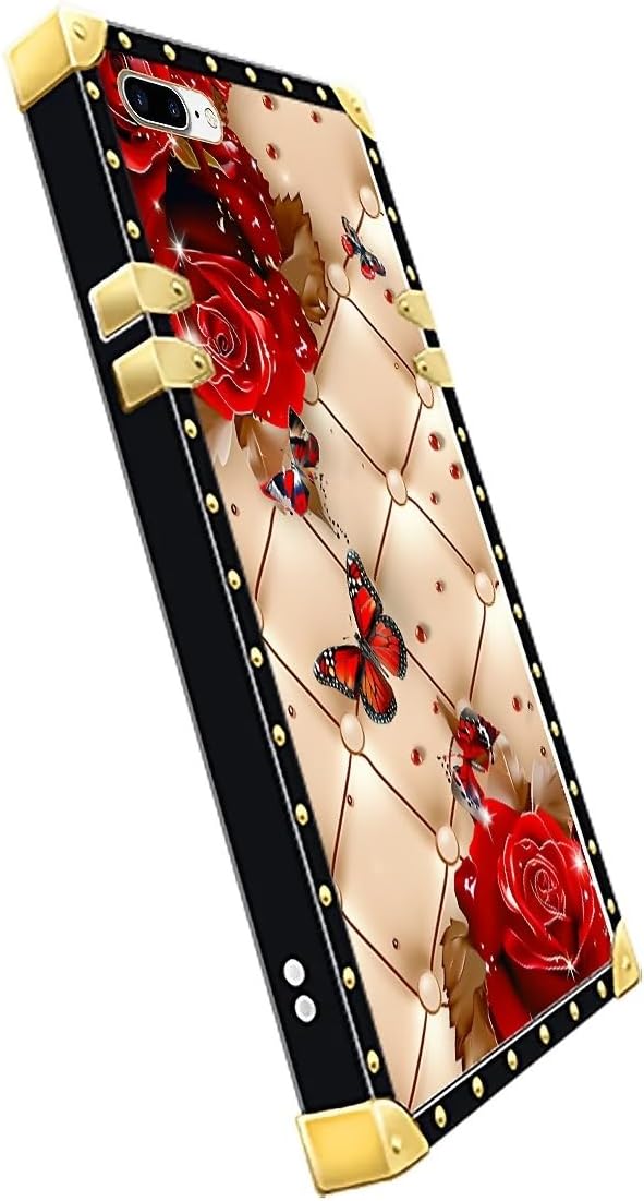 Compatible with iPhone 8 Plus 7 Plus Case, Shining Red Rose Butterfly Leather - Image 4