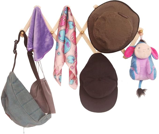 AMAPON Accordion Style Expandable Wall Wooden Coat Rack 13 Hooks Hang Hats - Image 7