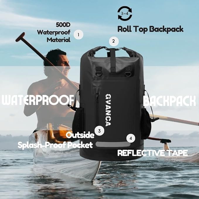 Waterproof Roll Top Kayak Dry Backpack, Floating Outdoor Dry Sack Boating - Image 2