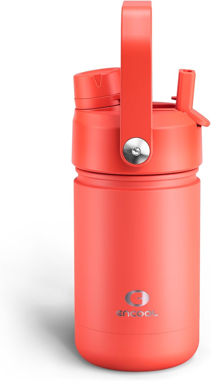 Kids Insulated Water Bottle - 12oz Stainless Steel Water Bottle with Dual Spouts by ENCOOL