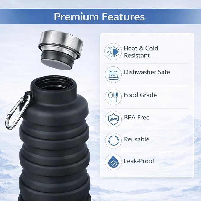Collapsible Water Bottles, 16oz Capacity Portable Reusable Silicone Water Bottle - Image 5