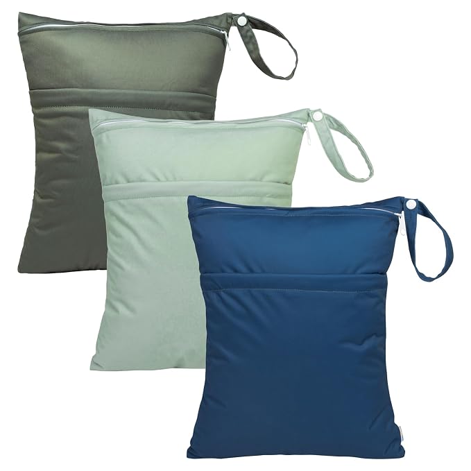 babygoal Wet Dry Bags for Baby Cloth Diapers 3 Pack, Washable Travel Bags by babygoal