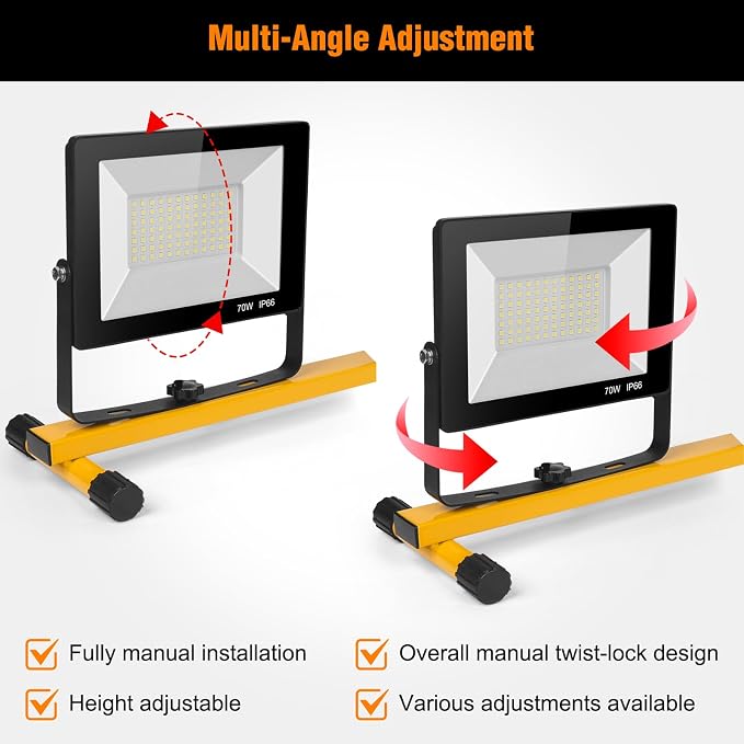 LED Work Lights with Stand, 21000 Lumen, 2-Head Adjustable Work Light, - Image 4