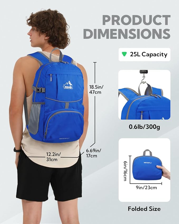 WATERFLY Hiking Packable Daypack Backpack: 25L Ultra Lightweight Day Pack - Image 2