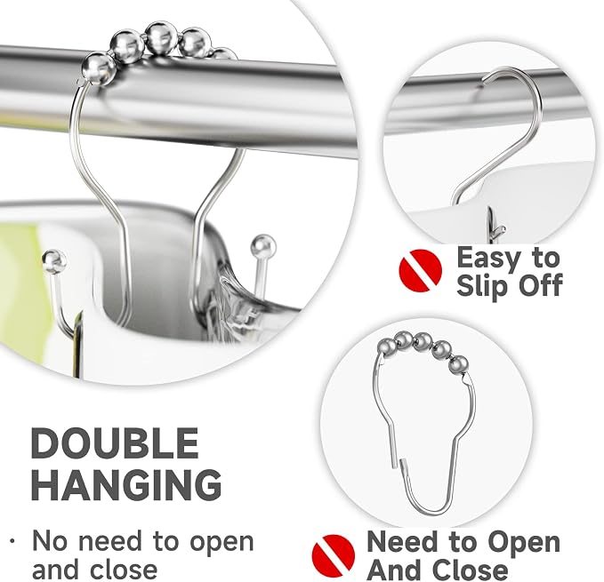 Bathway Shower Curtain Hooks Chrome Shower Curtain Rings Rust Proof, Smooth - Image 3