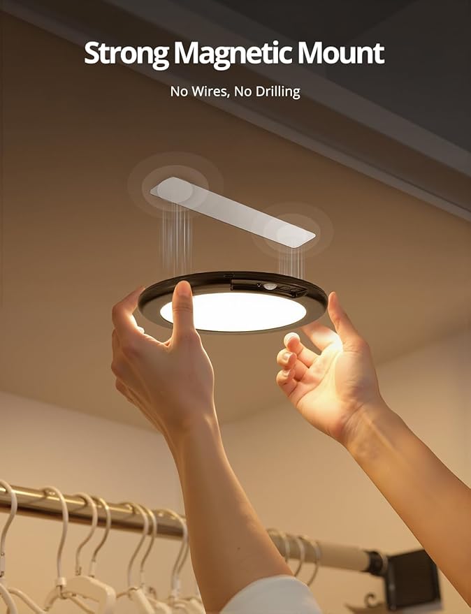 Combuh Black Operated Battery Powered Motion Sensor Ceiling Lights Wireless - Image 3