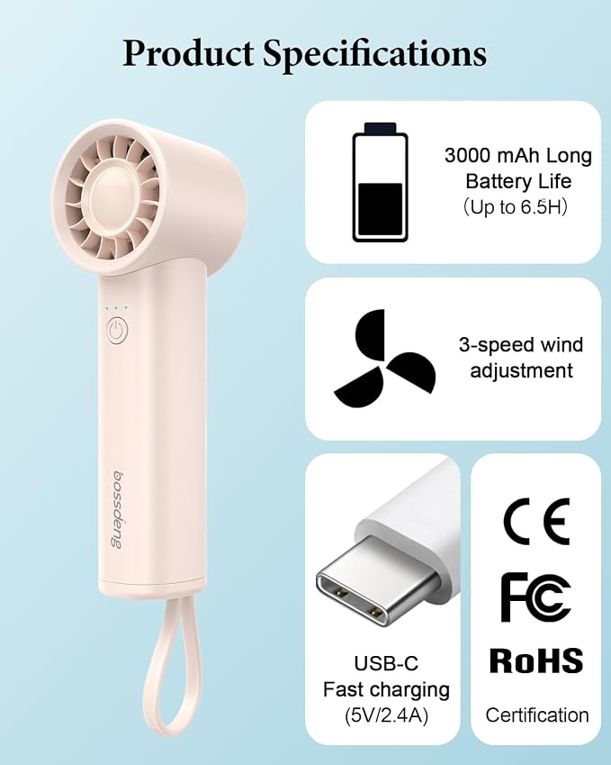 Portable Handheld Fan with Power Bank, 3 IN 1 USB Rechargeable Mini Personal - Image 8
