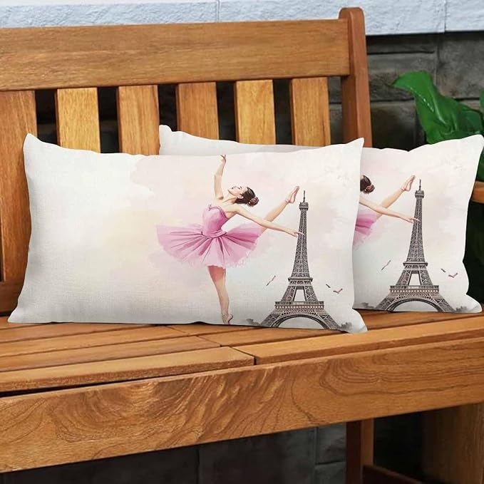 EKOBLA Eiffel Tower Rectangle Pillow Covers Paris Beautiful Ballerina Girl - Image 4