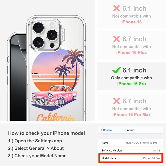 MOSNOVO for iPhone 16 Pro Case, Shockproof Military-Grade Protection 6.6ft Drop - Image 2