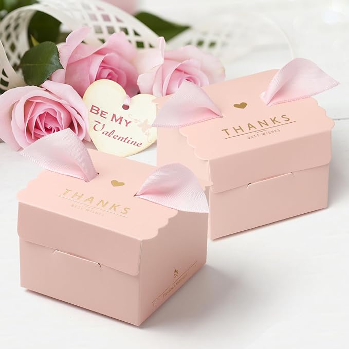 CHolic 50Pcs Party Favor Candy Box, Thank You Pink Gift Candy Box - Image 5